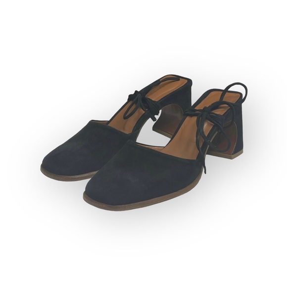 By Far 𖤐 Iris Ankle Wrap Heeled Mules Sandals 𖤐 Black Suede 𖤐 36 𖤐 Handmade - Picture 8 of 16